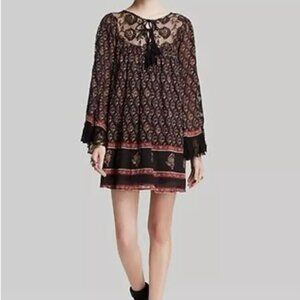 Free People Nomad Child Lace a floral Tunic Dress Black Red Size XS